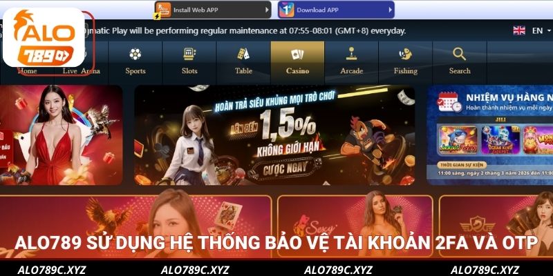 Alo789 sử dụng hệ thống bảo vệ tài khoản 2FA và OTP