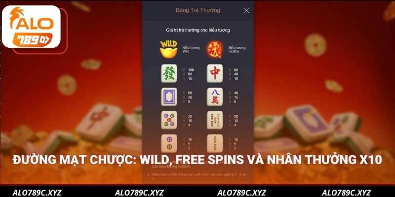 Đường Mạt Chược: Wild, Free Spins và nhân thưởng x10